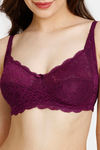 Rosaline Everyday Single Layered Non Wired 3/4th Coverage Sheer Lace Bra - Grape Wine — thumbnail 4